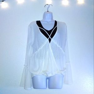 Blue Lemon Criss Cross Umbrella Sleeve Boho Blouse